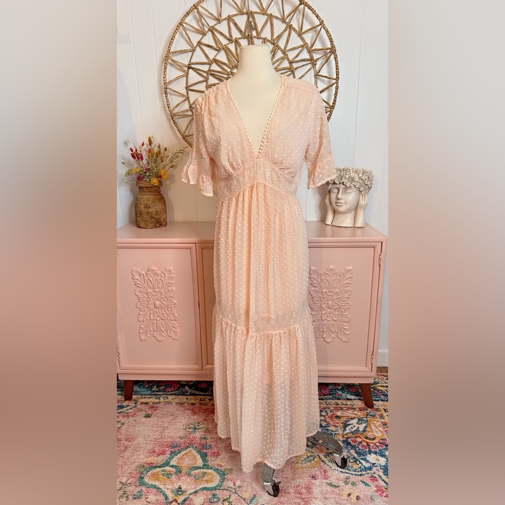 Elegant Lace Trim Pink Dress